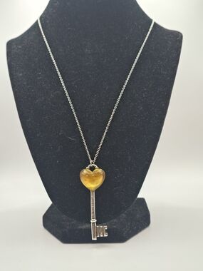 ​Upcycled Tiffany & Co. Sterling .925 Heart Key Amber Resin Pendant Necklace